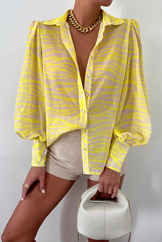 Chemise jaune à manches lanternes et imprimé à rayures zébrées