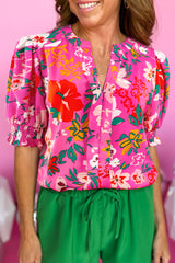 Blouse à manches bouffantes et col  rose-A WOMAN WE LOVE