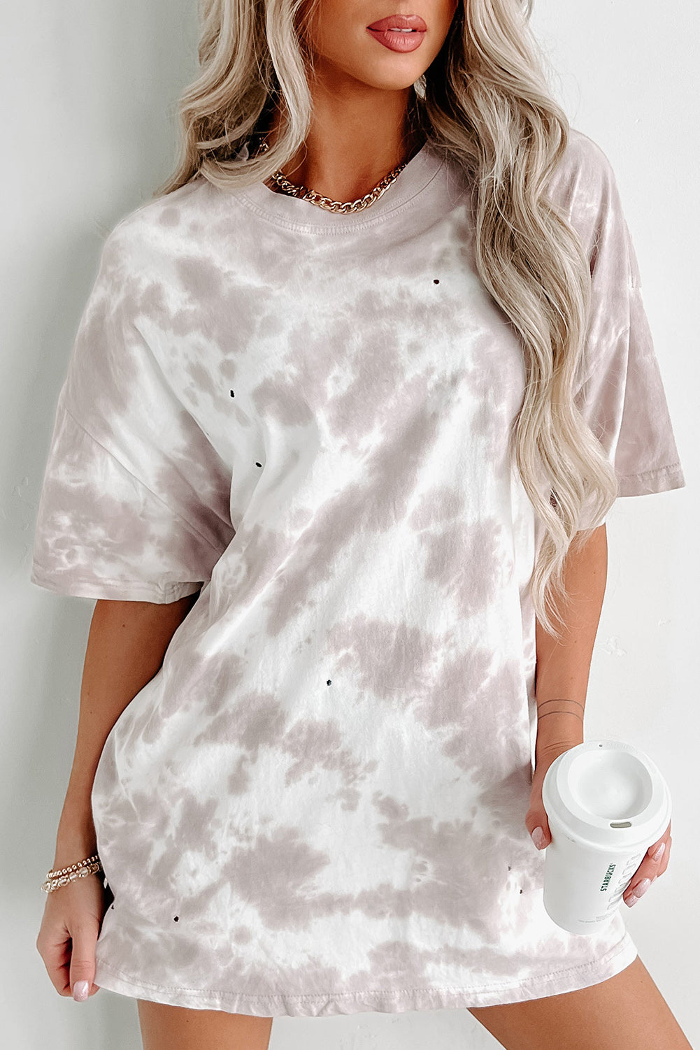 White high with short sleeves and Tie-Dye round neck