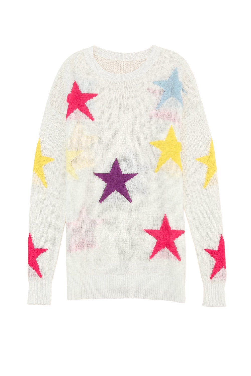 White Colorful Star Pattern Loose Sweater