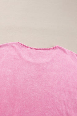 Sudadera de cuello redondo Rose con hombro caída y gran lavado de minerales