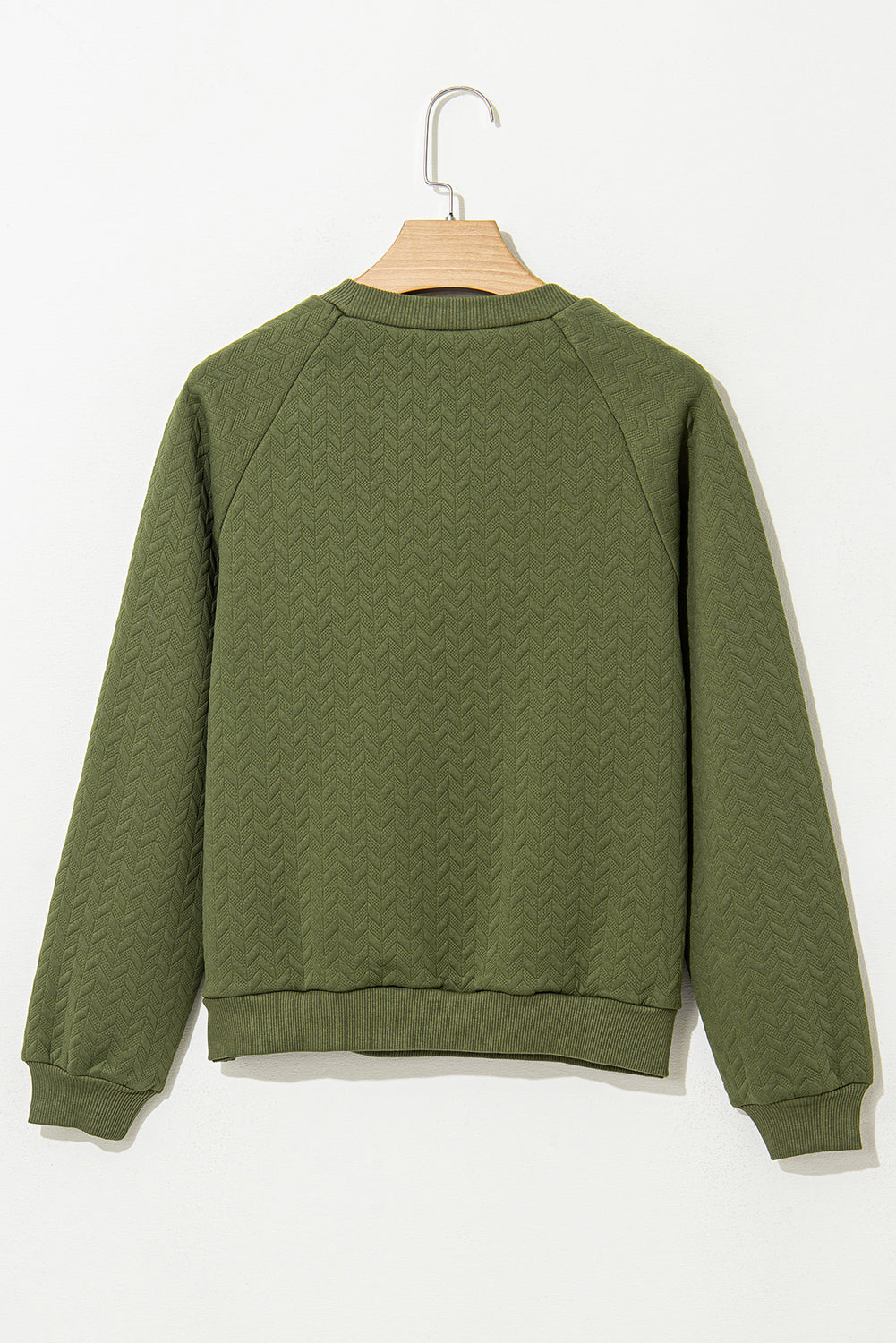 Jungle Green Solid Textured Raglan Sleeve Pullover Sweatshirt