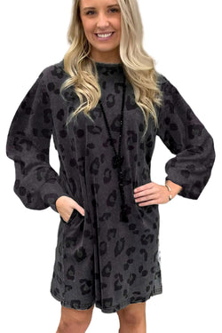 Gray mini leopard mini with puffy pockets and sleeves