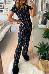 Ensemble pyjama chemise à manches courtes à motif d'Halloween noir-A WOMAN WE LOVE