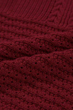 Gilet pull coupe slim à col en V en tricot torsadé bordeaux pointelle