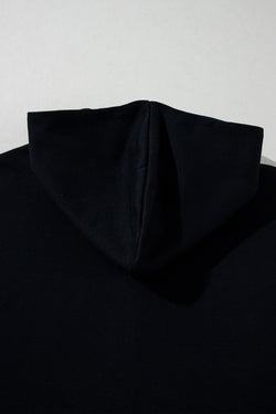 Black short sleeve hoodie with kangaroo pocket with half zip