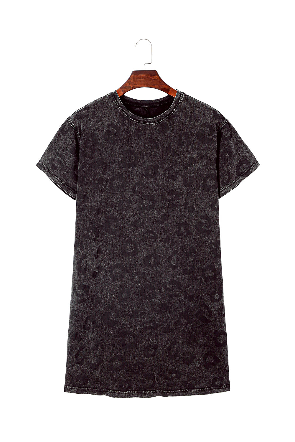 T-shirt leopardo grigio lavata con tasca