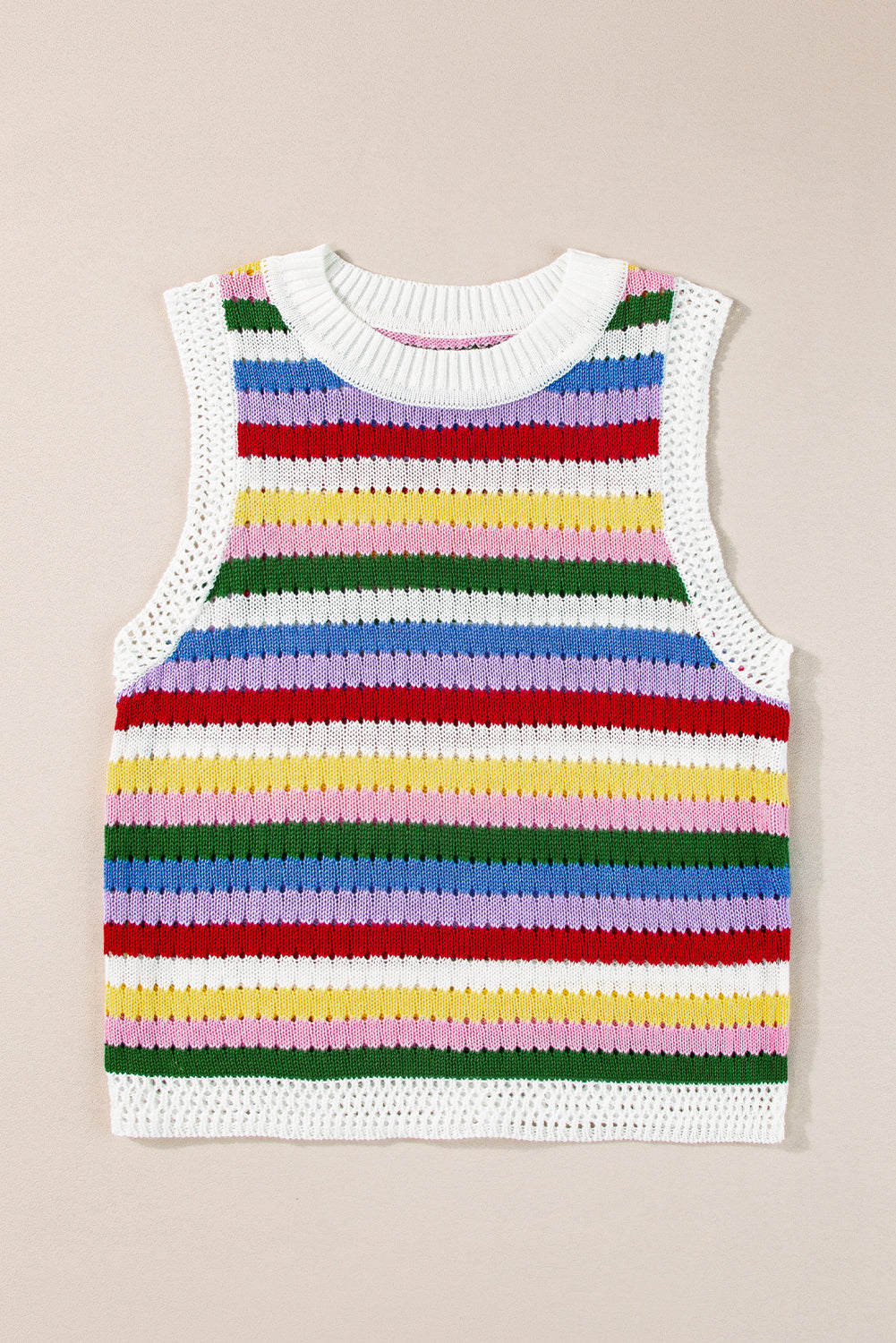 Gilet pull slim à œillets en tricot à rayures multicolores