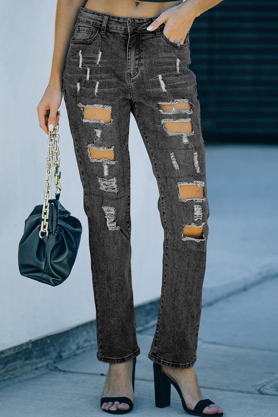 Jeans de efecto envejecido gris con bolsillos abotonados