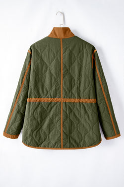 Quilted jacket with drawstring and green stitching