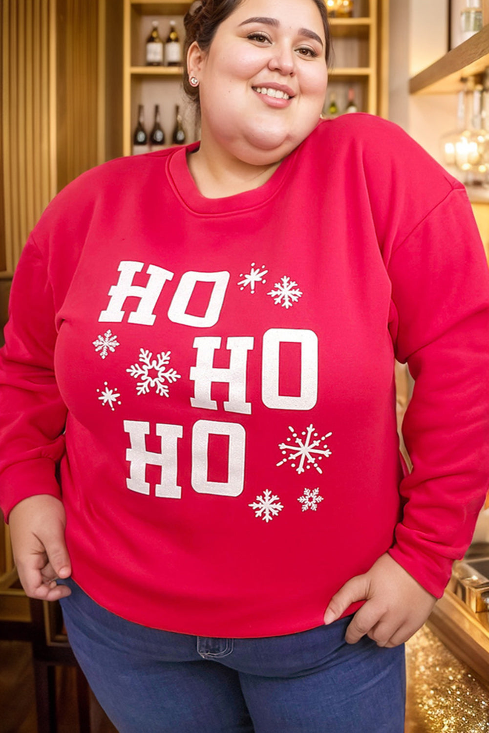 Plus Size Ho Ho Ho Graphic Red Hot Christmas Sweatshirt