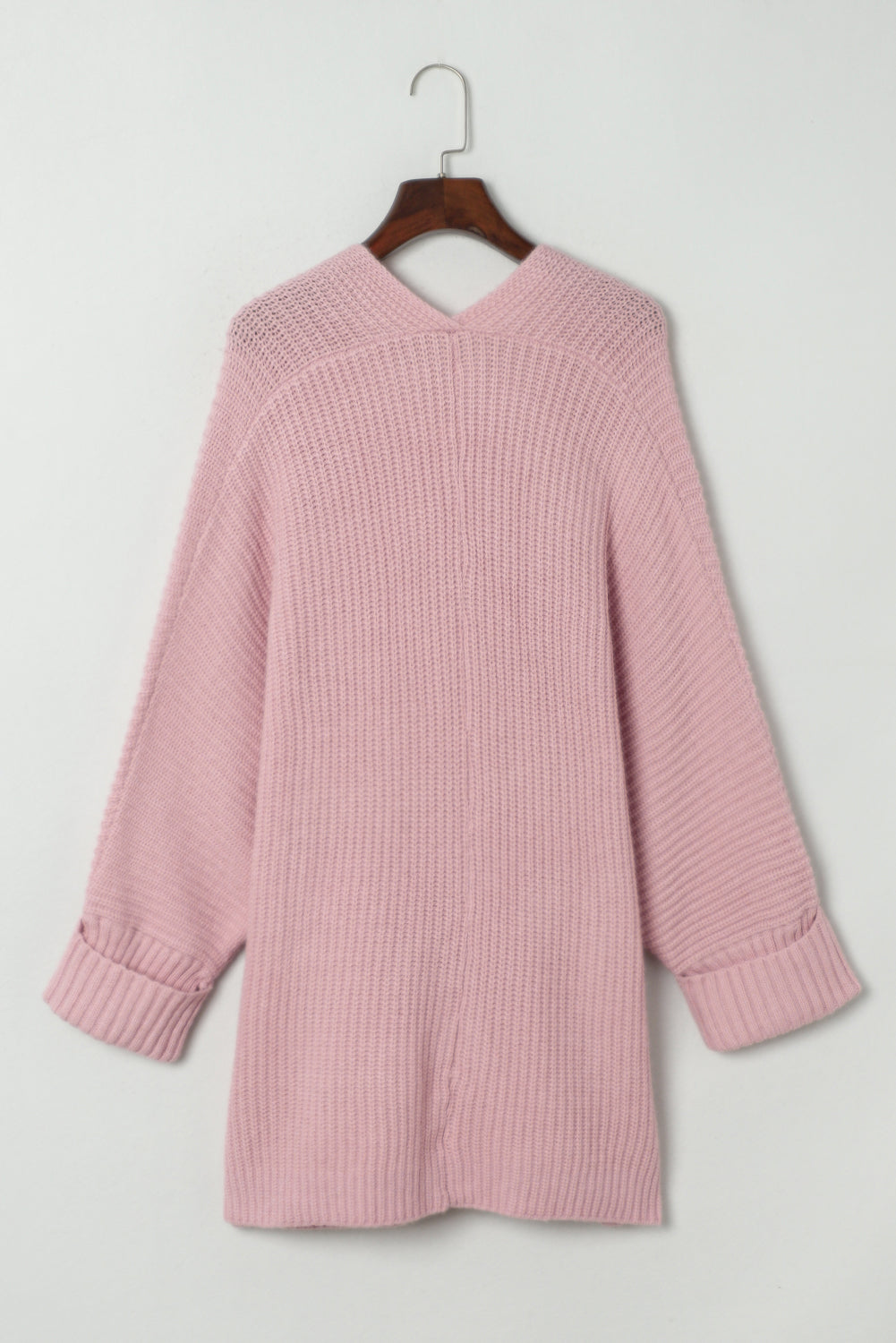 Pink Open Front Oversized Cardigan with Folded Sleeves