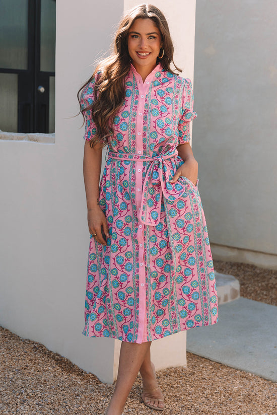 Fleurie gathered pink lengthy dress with puffy sleeves*