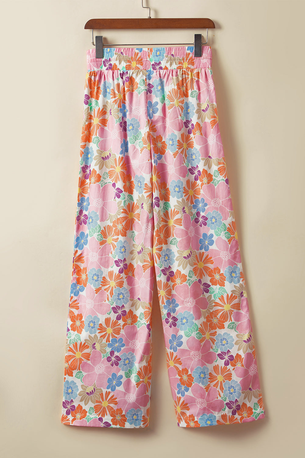 Pantalones sueltos de cintura floral rosa