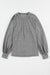 Grey pleated knit top with raglan sleeves and contrast lace