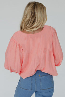 Puffy sleeve blouse and Apricot pink geometric spindle collar