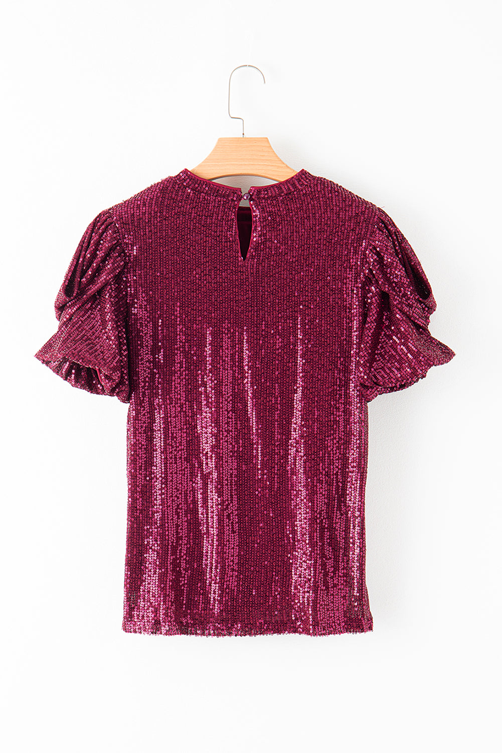 Burgund glitzernde Pailletten Kurzblasenbluse