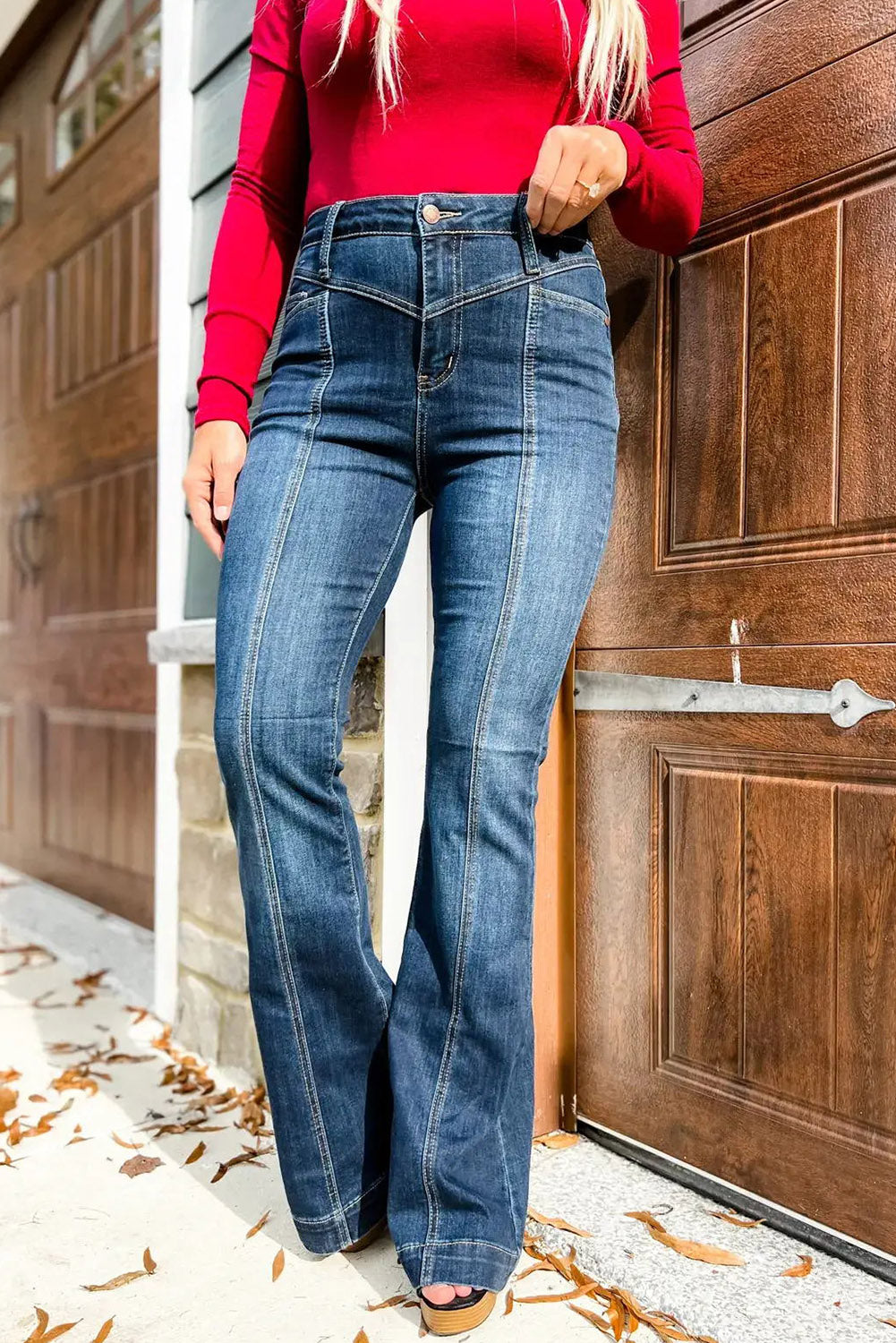 Jean à coix de couture bleu taille haute