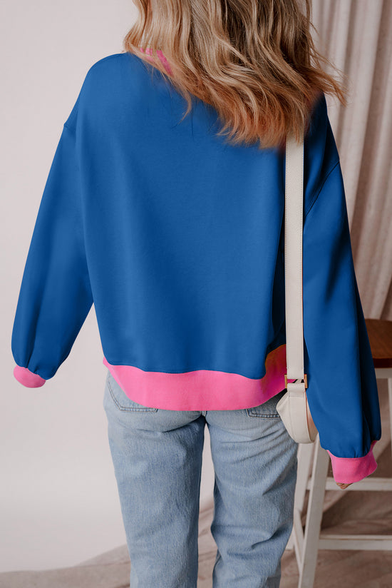 Sweat-shirt bleu à manches bulles et color block *