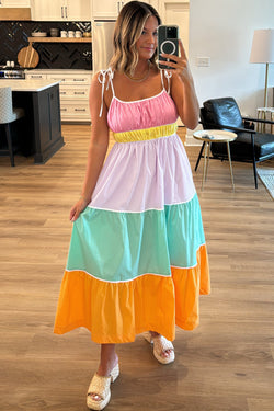 Robe longue fluide multicolore à bretelles *