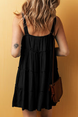 Black Sleeveless Ruffle V-Neck Dress with Buttons