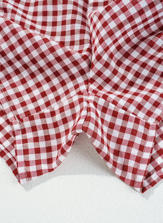 Short taille haute imprimé vichy à carreaux rouge *