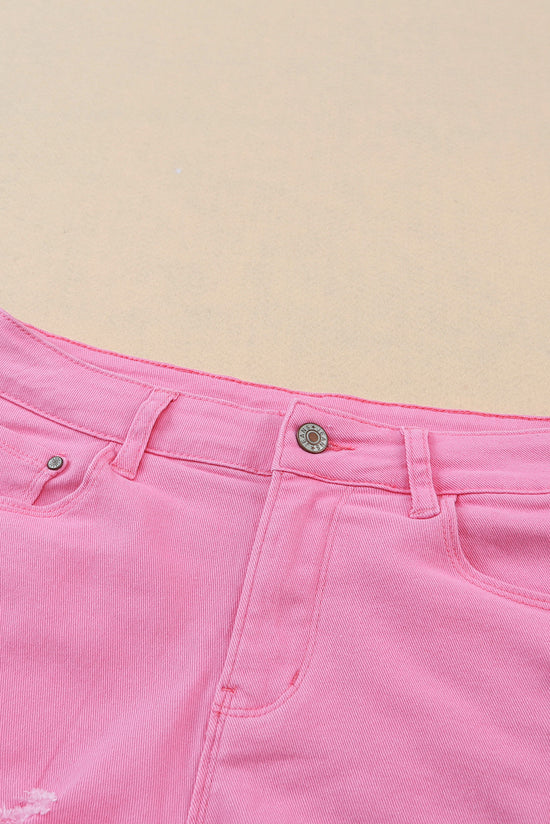 Short en jean vieilli de couleur unie rose