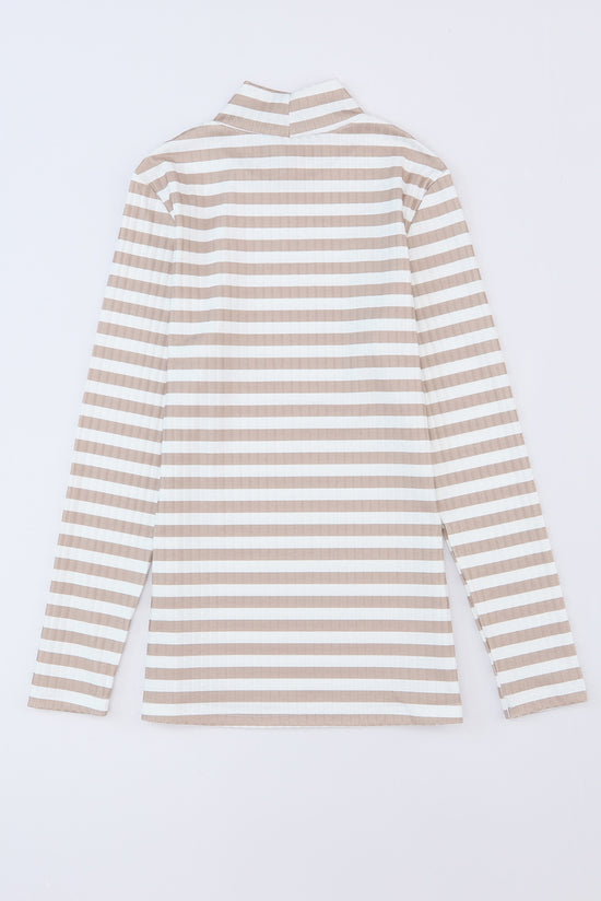 Striped Print Textured Knit Long Sleeve T-Shirt