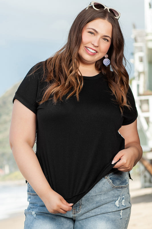 Camiseta Black Plus Size Cheetah Back Rolled Holfs