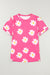 Camiseta de color redondo impreso rosa marguerite rosa