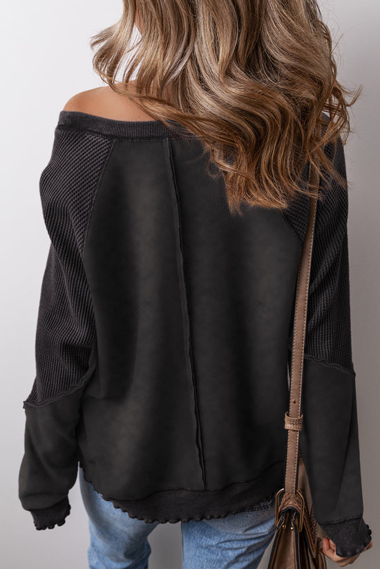 Black Sweatshirt with Raglan and Patchwork sleeves *