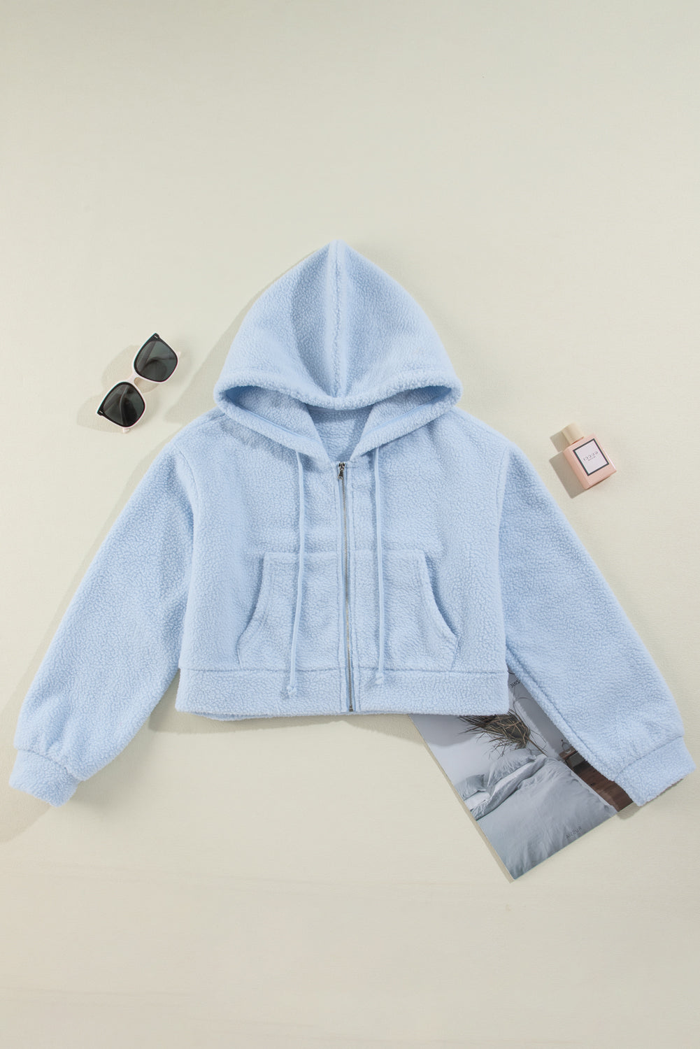 Beau Blue Sherpa Zip-Up Cropped Hoodie