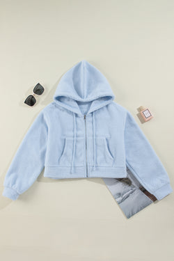 Sudadera con capucha corta con cremallera en Sherpa Beau Blue