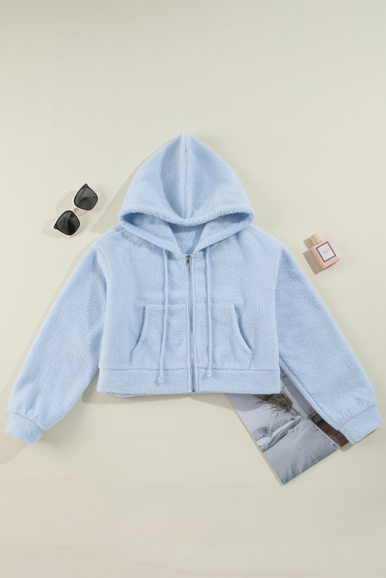 Sudadera con capucha corta con cremallera en Sherpa Beau Blue