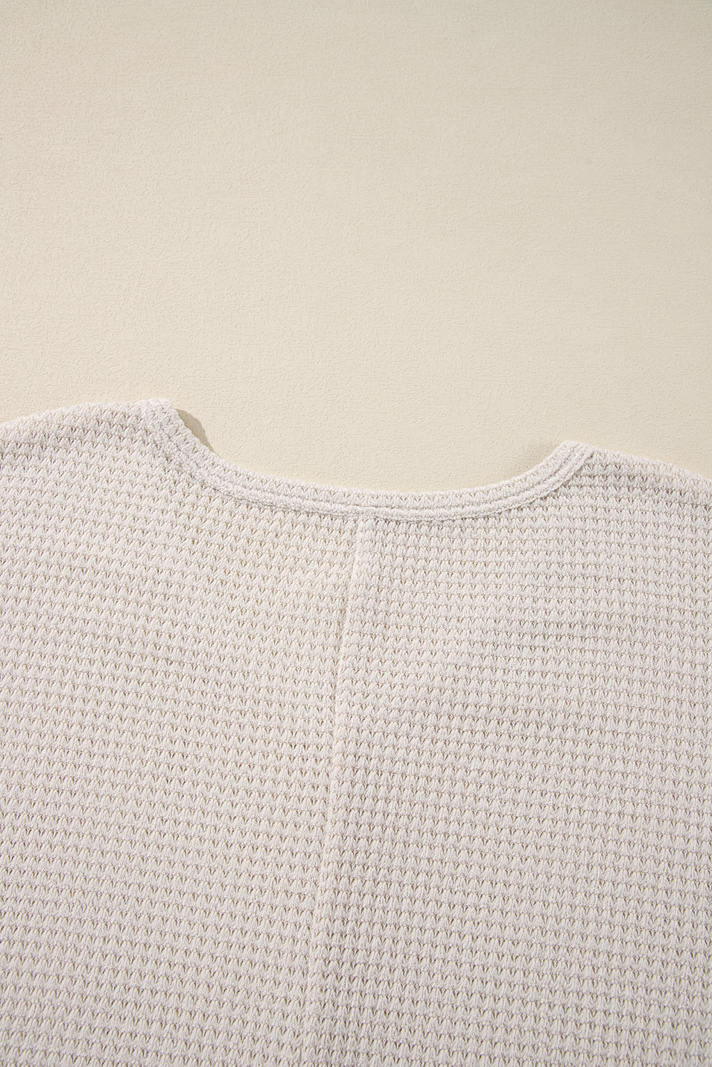 White Waffle Knit Side Slits Loose Fit V Neck Top