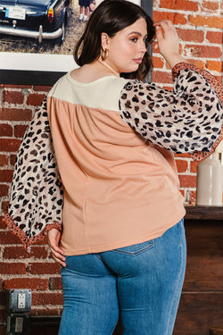 High khaki printed with ruffles and embossed leopard sleeves color block