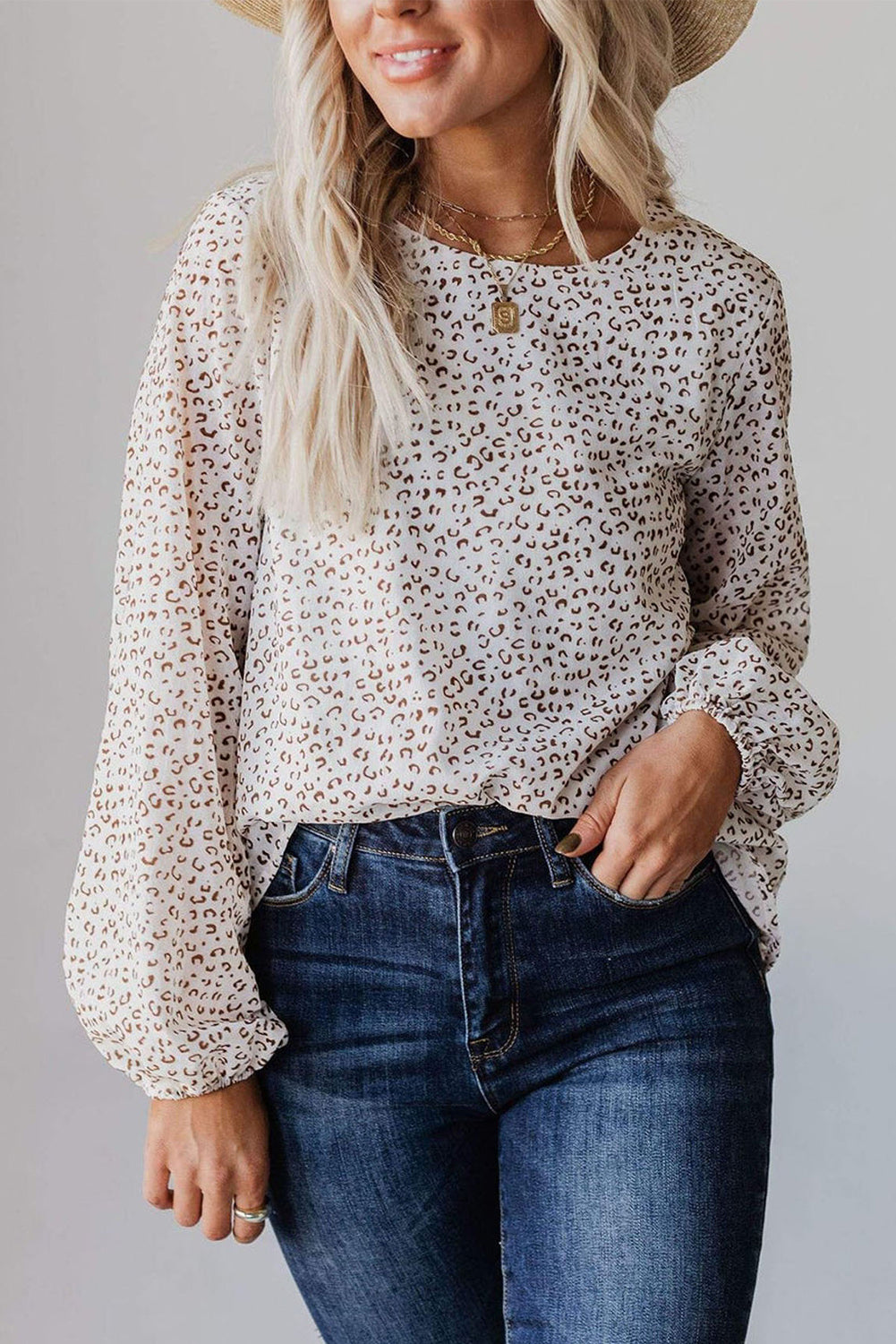 Leopard Crew Neck Langarmbluse