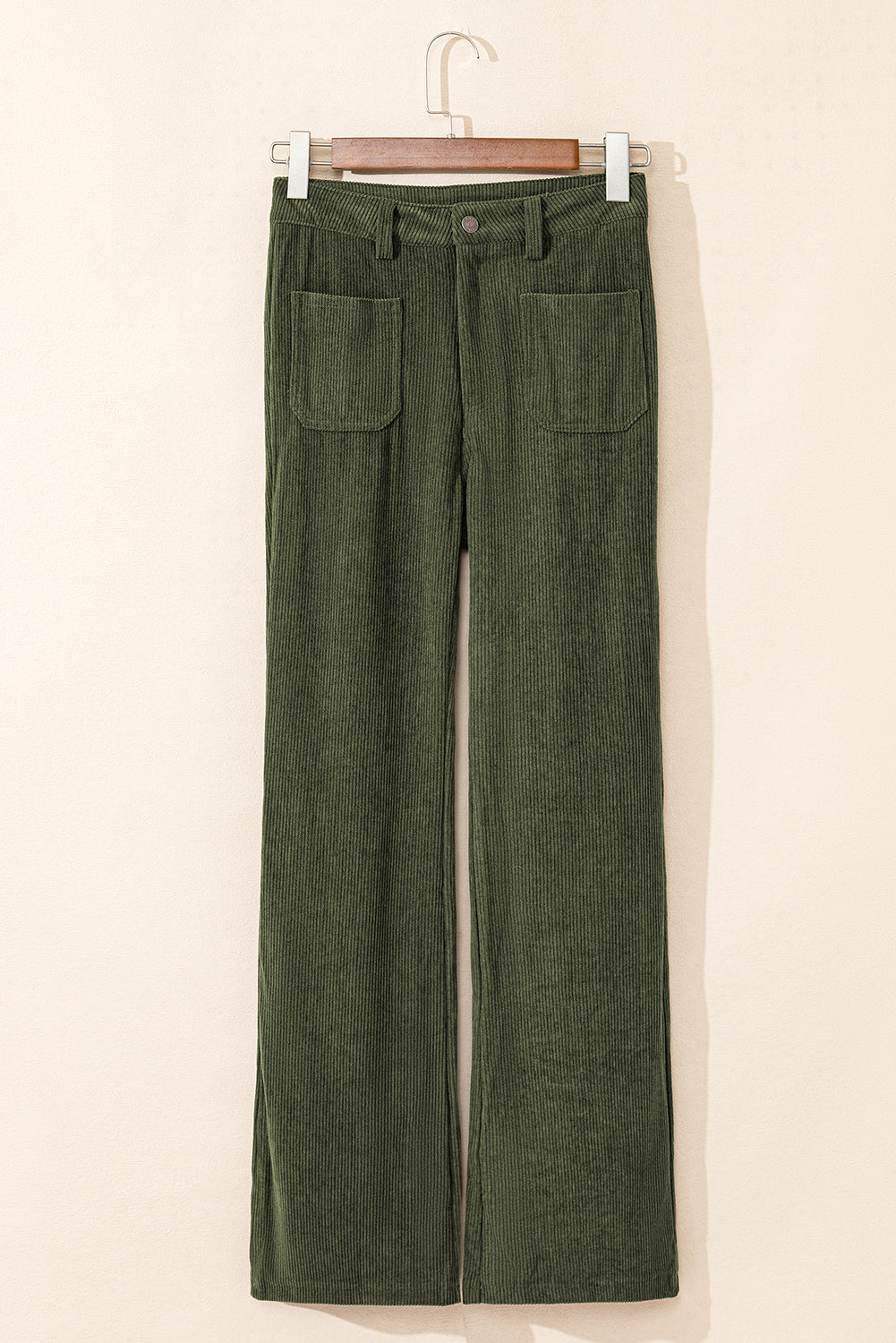 Green high waist corduroy pants with square pockets