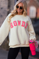 Sudadera sherpa howdy beige en parches