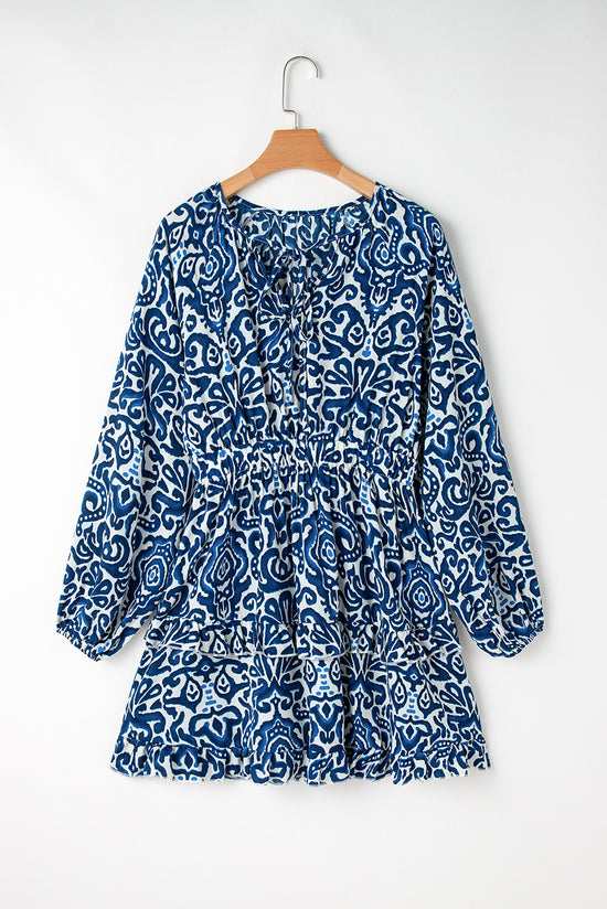 Mini-robe bleue à lacets et imprimé vintage *