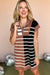 Black striped sweater dress and colored blocks, zipped collar, short sleeves