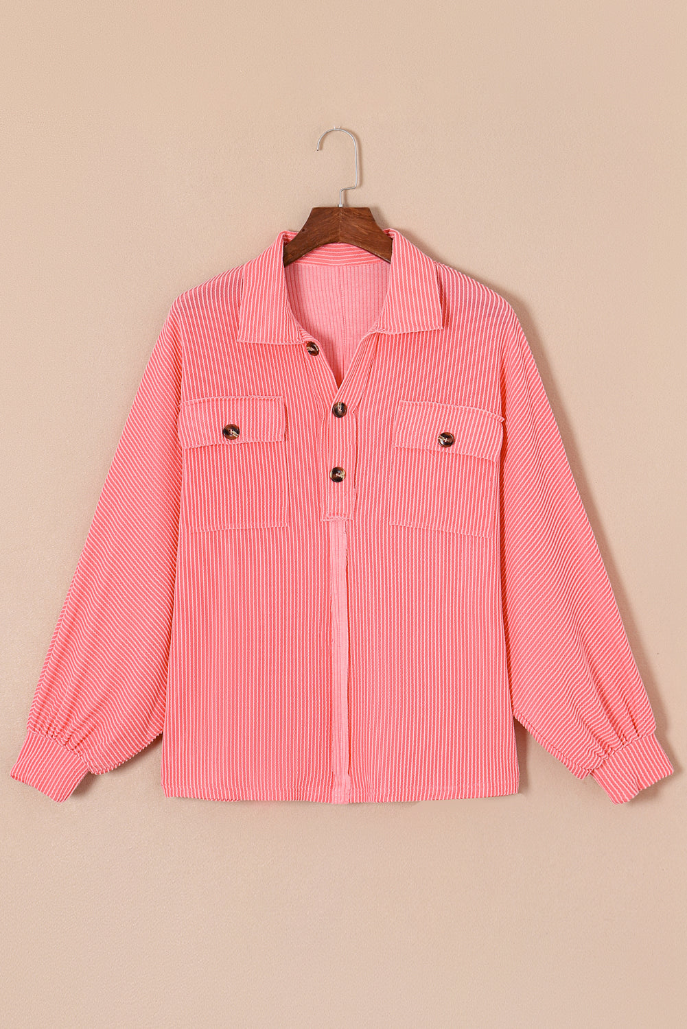 Pink Henley Top with Flap Pocket and Drawstring