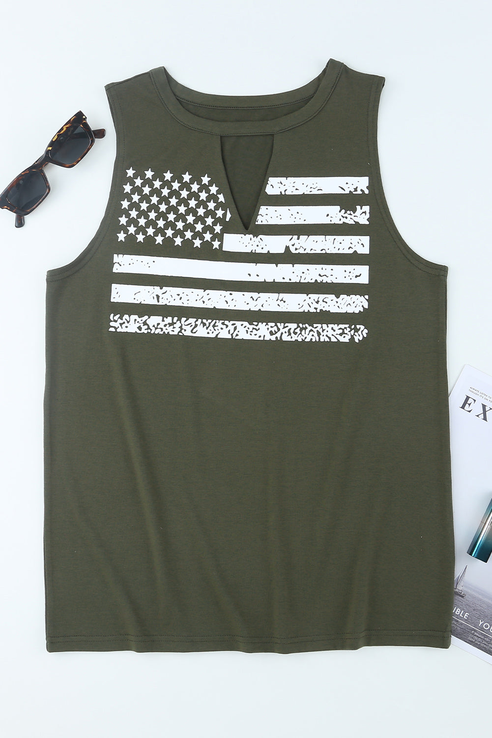 Haute à découper vert American Flag Print Top Top