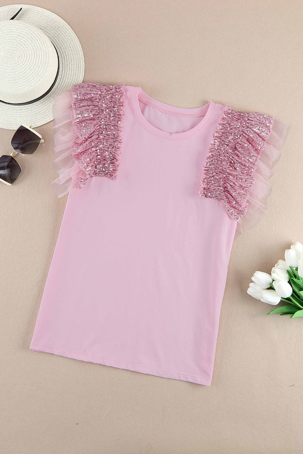 Maniche a maglie a sequestro con paillettes rosa