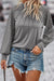 Grey pleated knit top with raglan sleeves and contrast lace