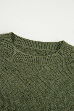 Moss green sweater with dropped shoulders and floral sleeves