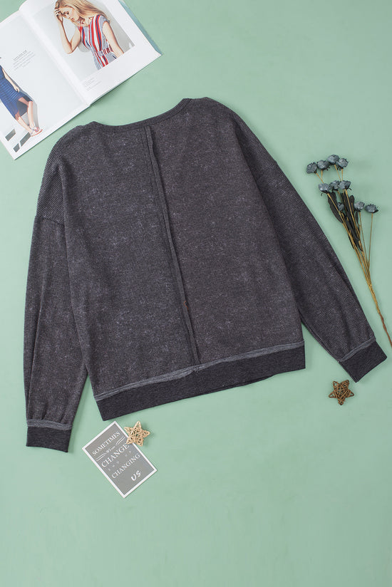 Grey Oversized Drop Shoulder Thermal Knit Top