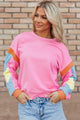 Candy pink color block French Terry top