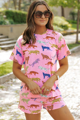 Ensemble de shorts deux pièces taille haute à manches courtes et imprimé floral rose-A WOMAN WE LOVE