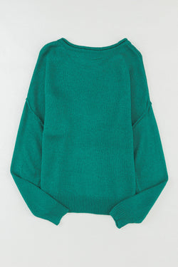 Pull en tricot côtelé à épaules dénudées de couleur unie vert avec poche